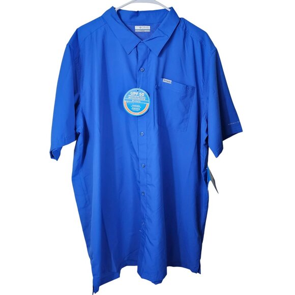 Columbia Blue Short Sleeve Button Down Shirt 2XT Omni-Shade Upf 50 Outdoor - Picture 1 of 9